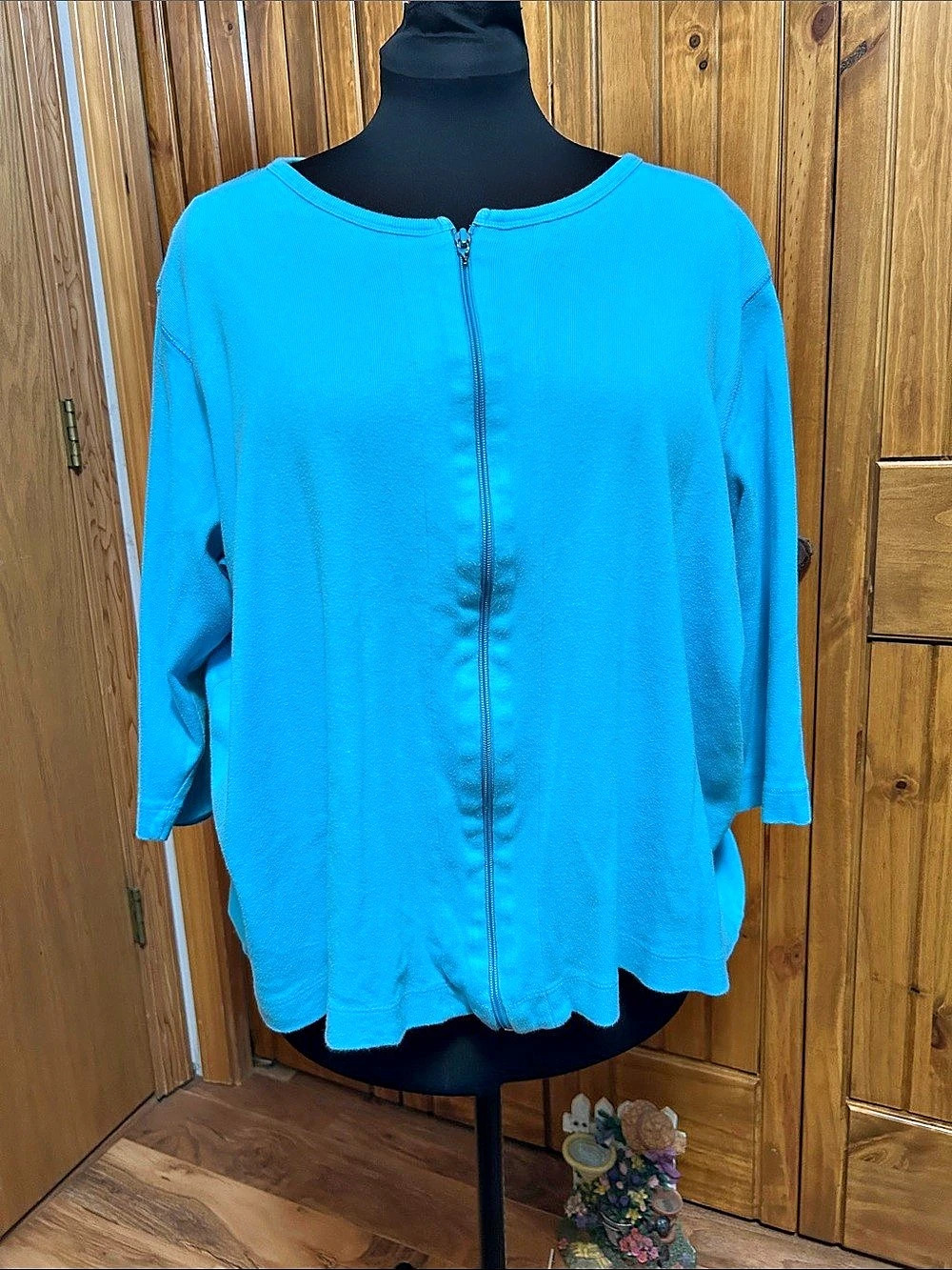 Women's Blue Zip Front Top turquoise large